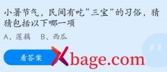 蚂蚁庄园：小暑气节民间有吃三宝的习俗猜猜包