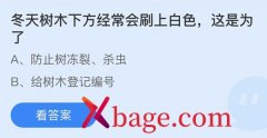 蚂蚁庄园：冬天树木下方经常会刷上白色这是为