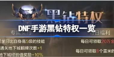 DNF手游黑钻特权有哪些 DNF手游黑钻特权一览
